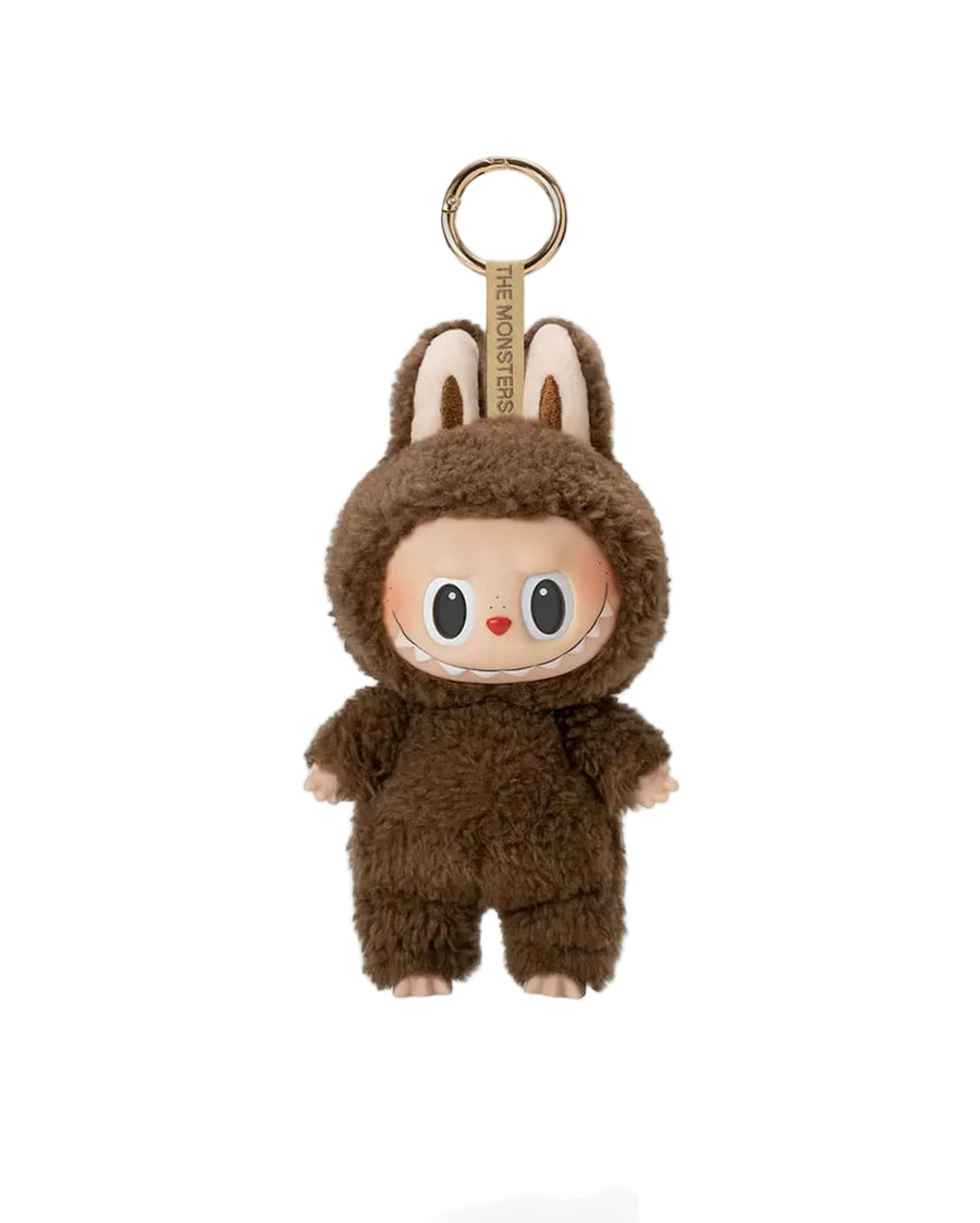 Plush keychain in brown bunny Labubu on a white background